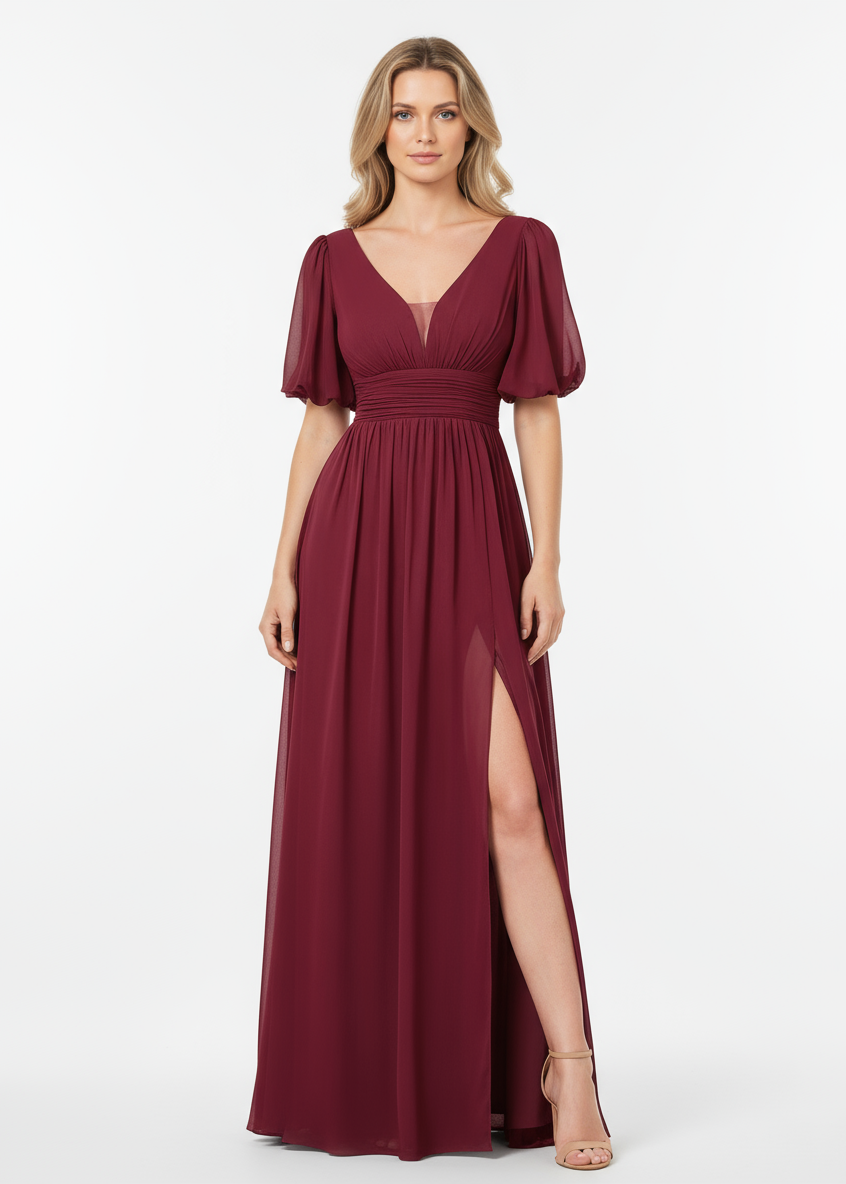 Olivia half sleeve gown with split Express NZ wide