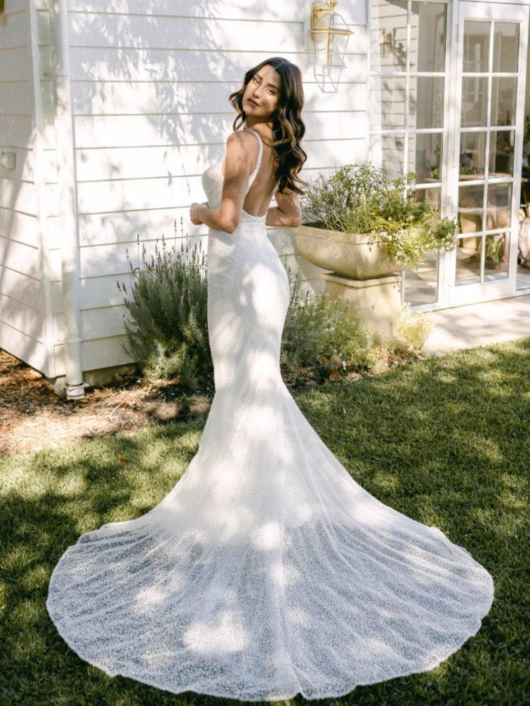 Willow and Winter Ivory beaded mermaid gown s10 Express NZ wide