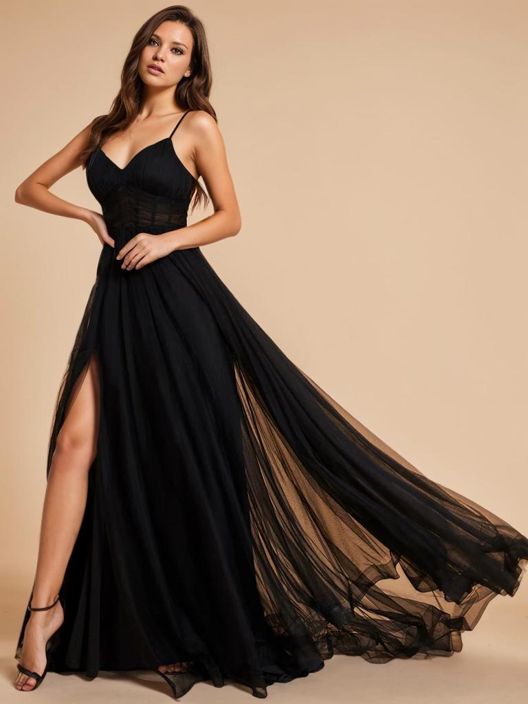 Alicia black corset tulle ball dress with split and train Express NZ wide - Bay Bridal and Ball Gowns