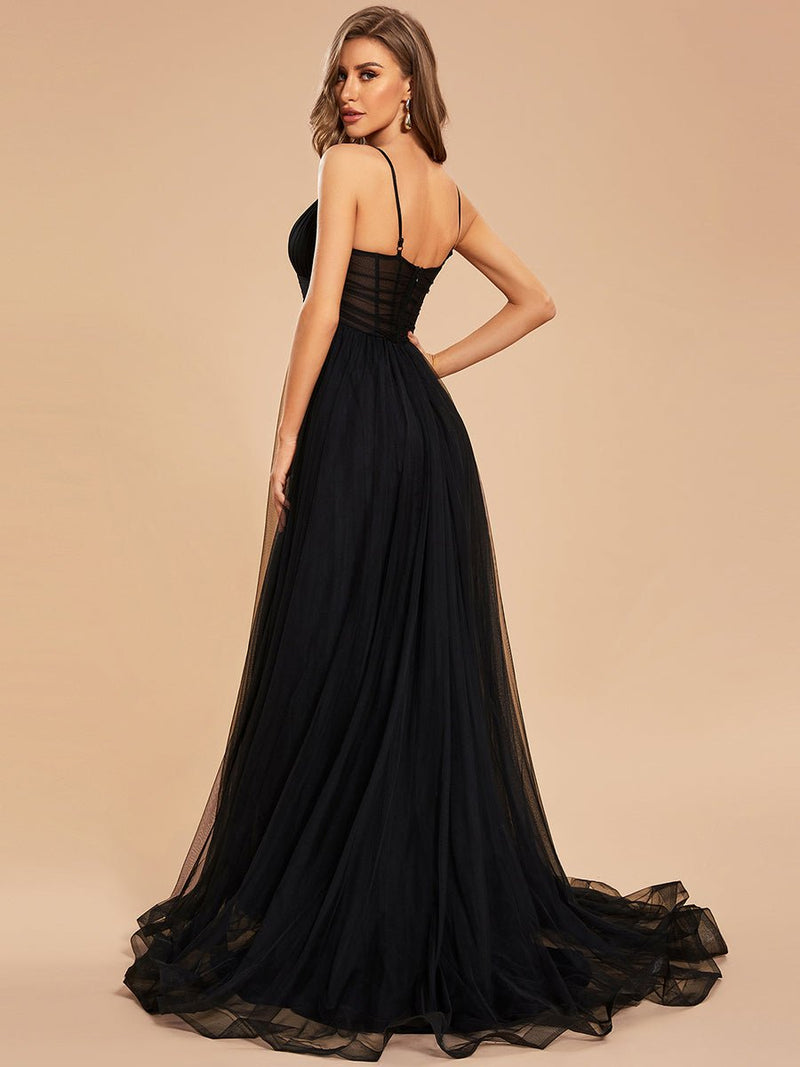Alicia black corset tulle ball dress with split and train Express NZ wide - Bay Bridal and Ball Gowns