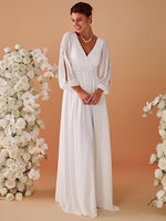 Amanda long sleeved chiffon wedding dress in Ivory Express NZ wide - Bay Bridal and Ball Gowns