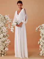 Amanda long sleeved chiffon wedding dress in Ivory Express NZ wide - Bay Bridal and Ball Gowns