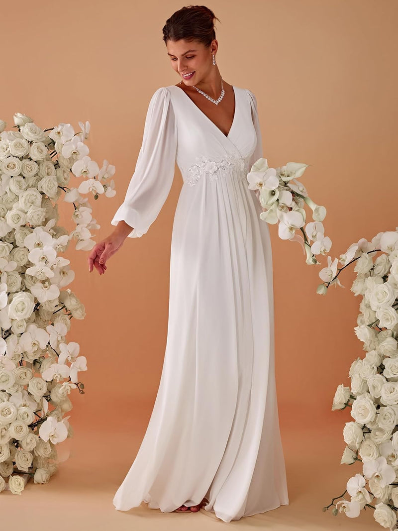 Amanda long sleeved chiffon wedding dress in Ivory Express NZ wide - Bay Bridal and Ball Gowns