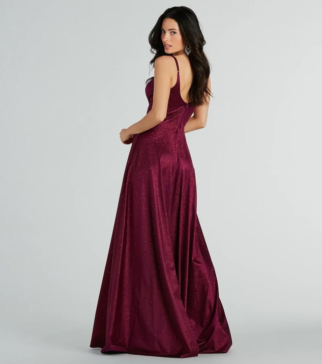 Amina burgundy sparkle A Line Ball Dress with Cut out Express NZ wide - Bay Bridal and Ball Gowns