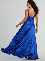 Amina sapphire sparkle A Line Ball Dress with Cut out Express NZ wide - Bay Bridal and Ball Gowns