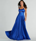 Amina sapphire sparkle A Line Ball Dress with Cut out Express NZ wide - Bay Bridal and Ball Gowns