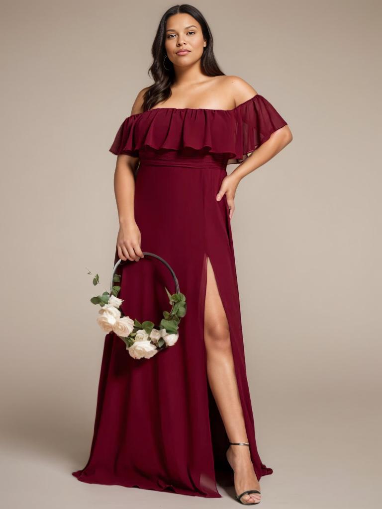 Angelina ball dress with split in burgundy s18 Express NZ wide - Bay Bridal and Ball Gowns