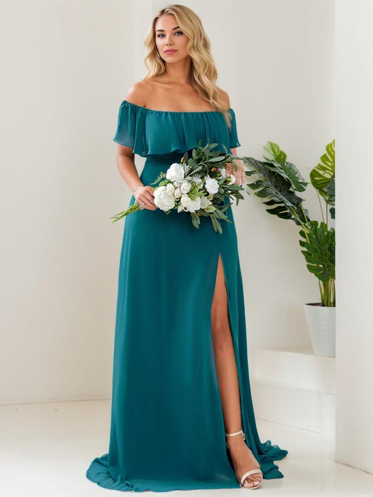 Angelina bridesmaid dress with split in teal s10 Express NZ wide - Bay Bridal and Ball Gowns