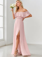 Angelina light pink bridesmaid dress with split Express NZ wide - Bay Bridal and Ball Gowns