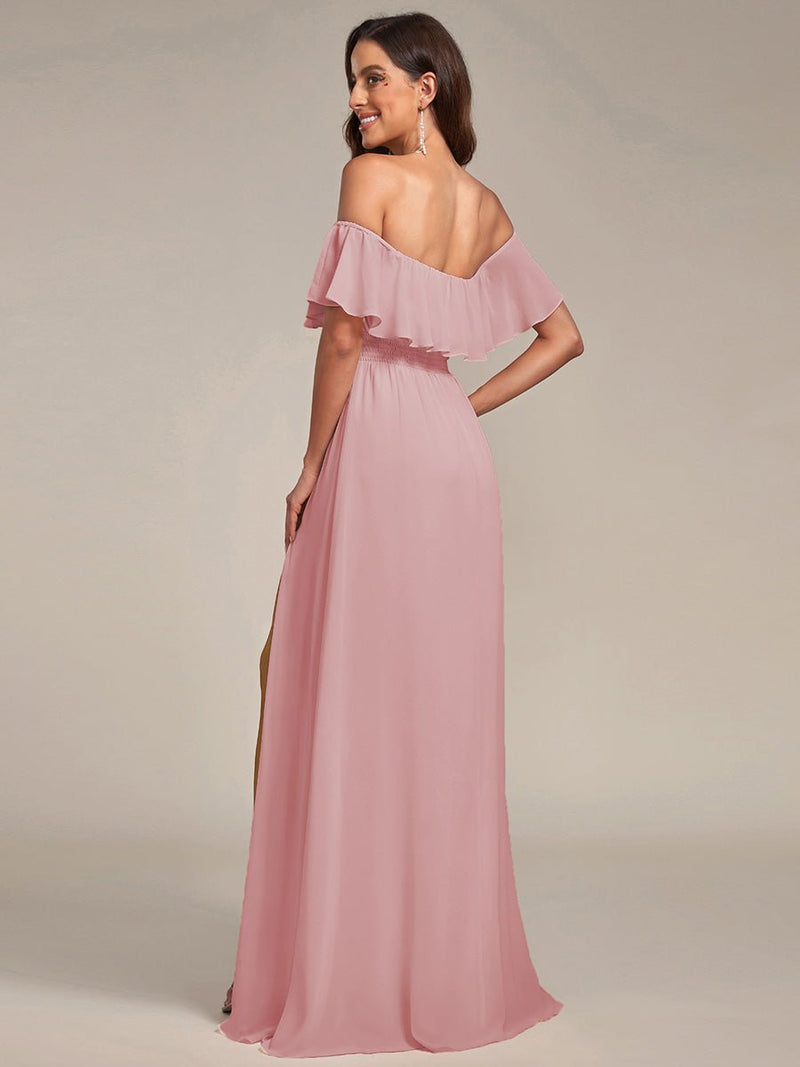 Angelina off shoulder bridesmaid dress with split - Bay Bridal and Ball Gowns