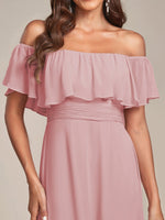 Angelina off shoulder bridesmaid dress with split - Bay Bridal and Ball Gowns