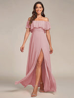 Angelina off shoulder bridesmaid dress with split - Bay Bridal and Ball Gowns