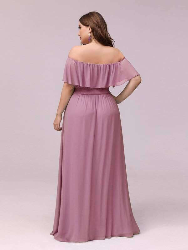 Angelina off shoulder bridesmaid dress with split in dusky rose s8 Express NZ Wide - Bay Bridal and Ball Gowns