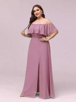 Angelina off shoulder bridesmaid dress with split in dusky rose s8 Express NZ Wide - Bay Bridal and Ball Gowns