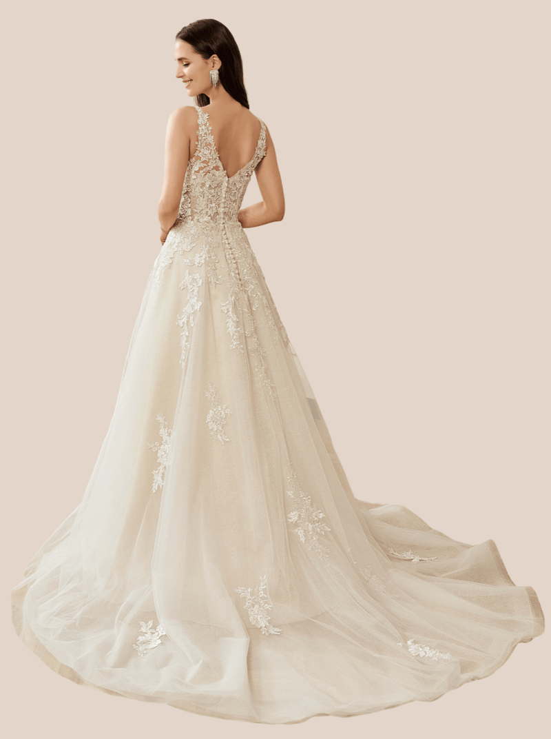 Annika applique lace wedding gown ivory/ivory s16-18 Express NZ wide - Bay Bridal and Ball Gowns