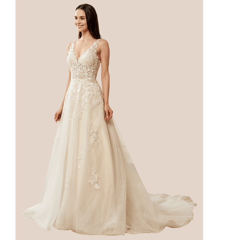 Annika applique lace wedding gown ivory/ivory with sparkle s16-18 Express NZ wide - Bay Bridal and Ball Gowns