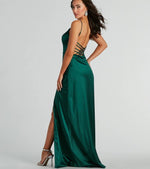 Ansley Emerald Green satin strappy back ball gown Express NZ wide - Bay Bridal and Ball Gowns