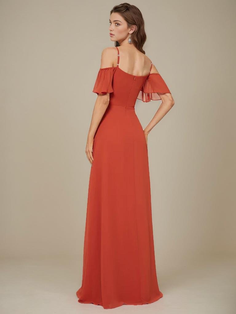 Aurora bridesmaid dress with split in burnt orange s8 Express NZ wide - Bay Bridal and Ball Gowns