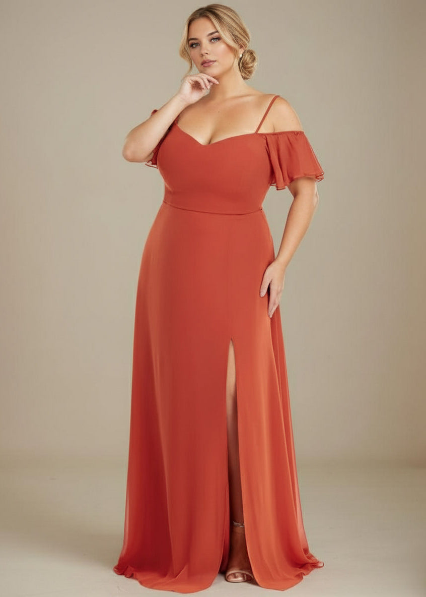 aurora bridesmaid dresses Bride Plus Size Burnt Orange Plus Size Cold Shoulder Bridesmaid Dress With Split Took my jellyfish dress status:Active My Actual Bust is:56