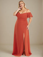 Aurora bridesmaid dress with split in burnt orange s8 Express NZ wide - Bay Bridal and Ball Gowns