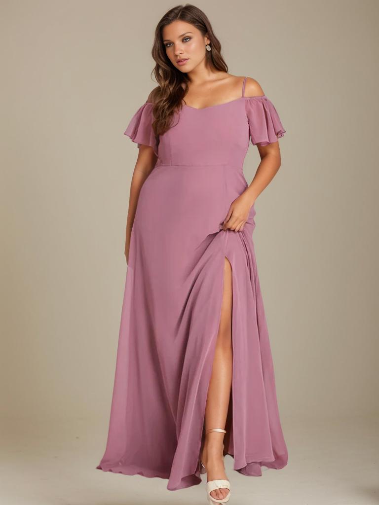 Aurora bridesmaid dress with split in dusky rose Express NZ wide - Bay Bridal and Ball Gowns