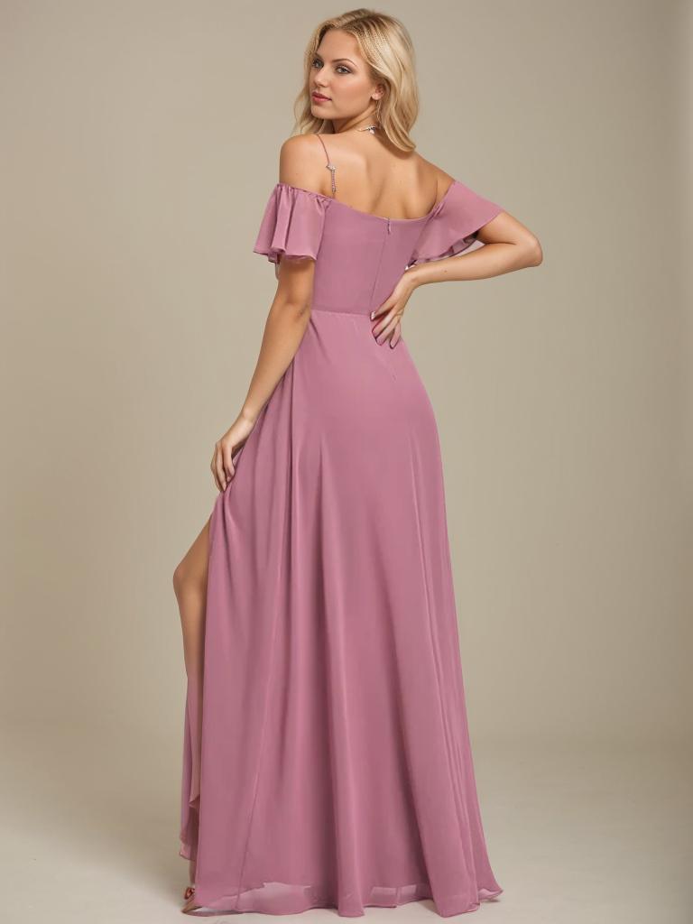 Aurora bridesmaid dress with split in dusky rose Express NZ wide - Bay Bridal and Ball Gowns