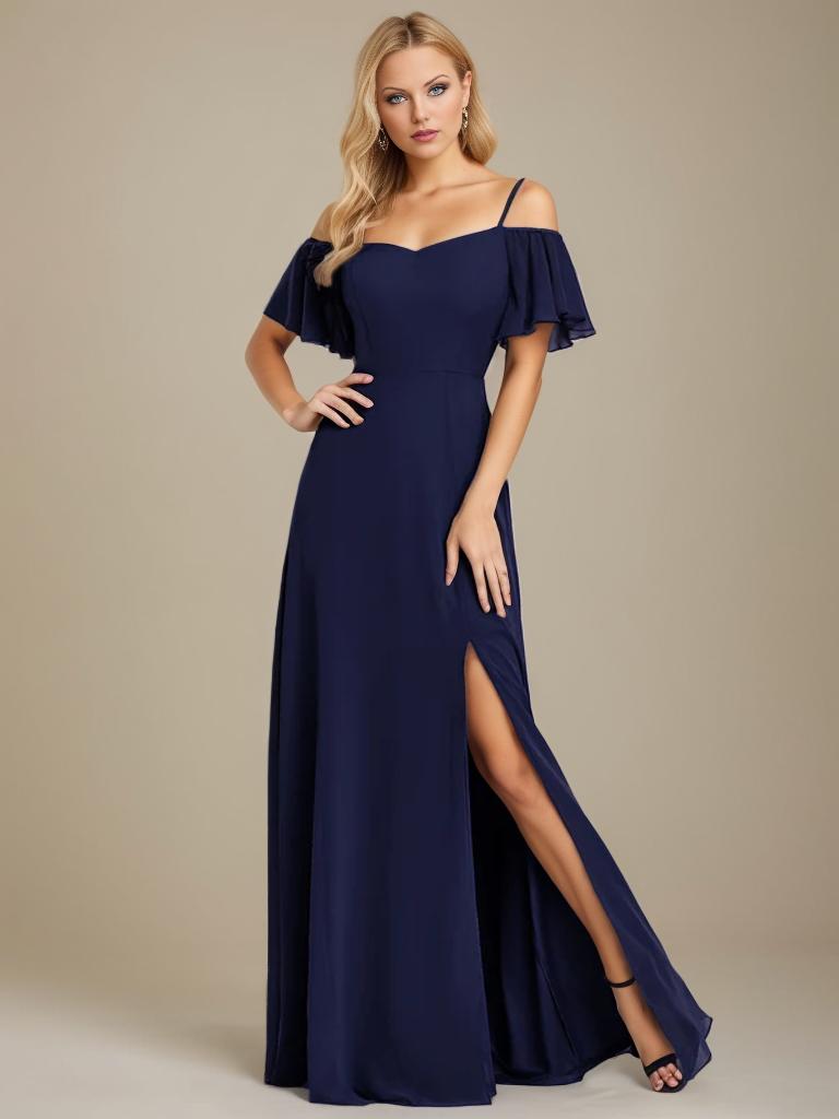 Aurora bridesmaid dress with split in navy s24 Express NZ wide - Bay Bridal and Ball Gowns