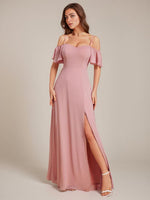 Aurora cold shoulder bridesmaid dress with split - Bay Bridal and Ball Gowns