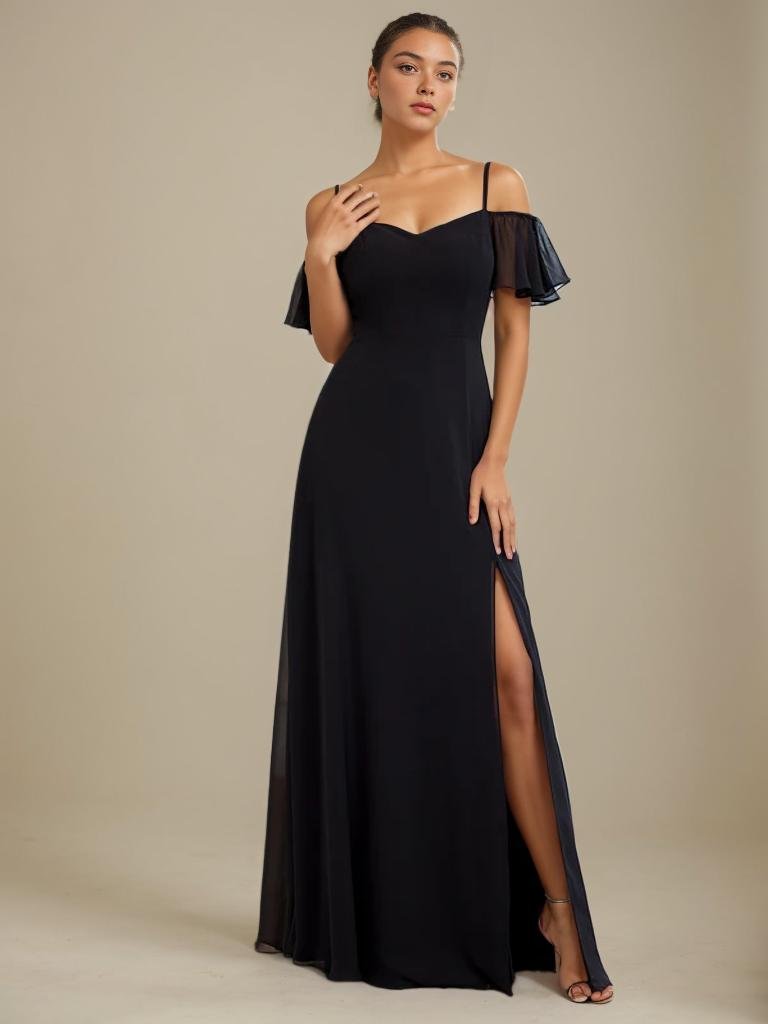 Aurora cold shoulder bridesmaid dress with split - Bay Bridal and Ball Gowns