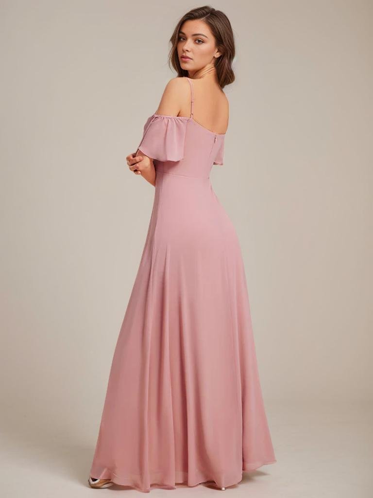 Aurora cold shoulder bridesmaid dress with split - Bay Bridal and Ball Gowns