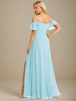 Aurora cold shoulder dress with split in light blue Express NZ wide - Bay Bridal and Ball Gowns