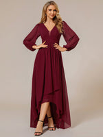 Belindy burgundy chiffon long sleeve dress s16 Express NZ wide - Bay Bridal and Ball Gowns