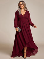 Belindy burgundy chiffon long sleeve dress s16 Express NZ wide - Bay Bridal and Ball Gowns