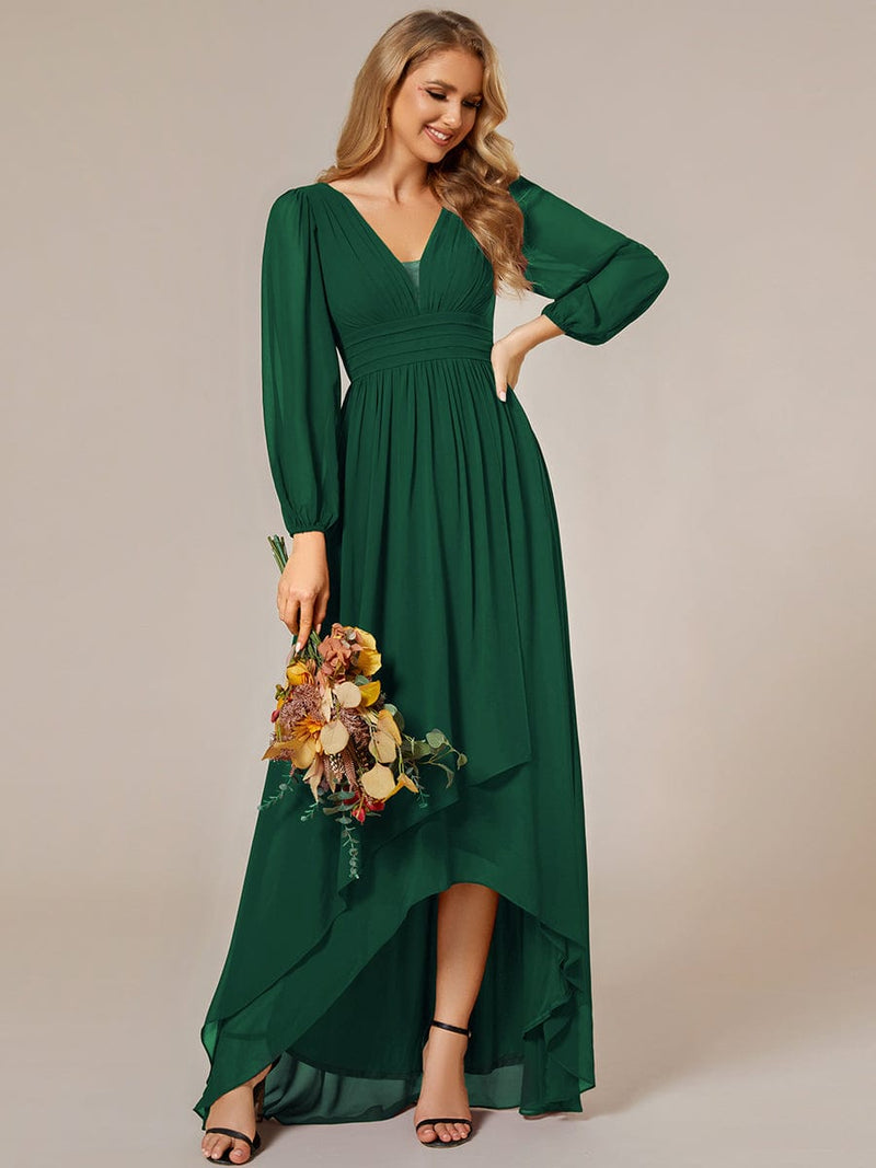 Belindy emerald chiffon long sleeve dress s18 Express NZ wide - Bay Bridal and Ball Gowns