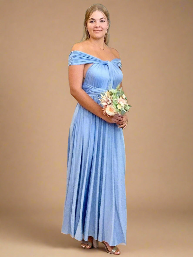 Belle Blue convertible Infinity bridesmaid dress with split Express NZ wide - Bay Bridal and Ball Gowns