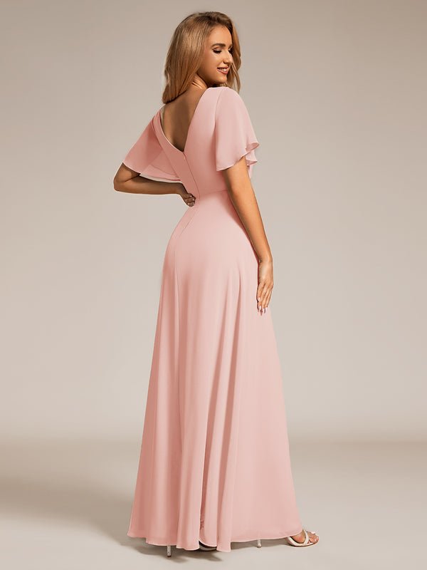 Bernice chiffon sleeved bridesmaid dress with slit - Bay Bridal and Ball Gowns