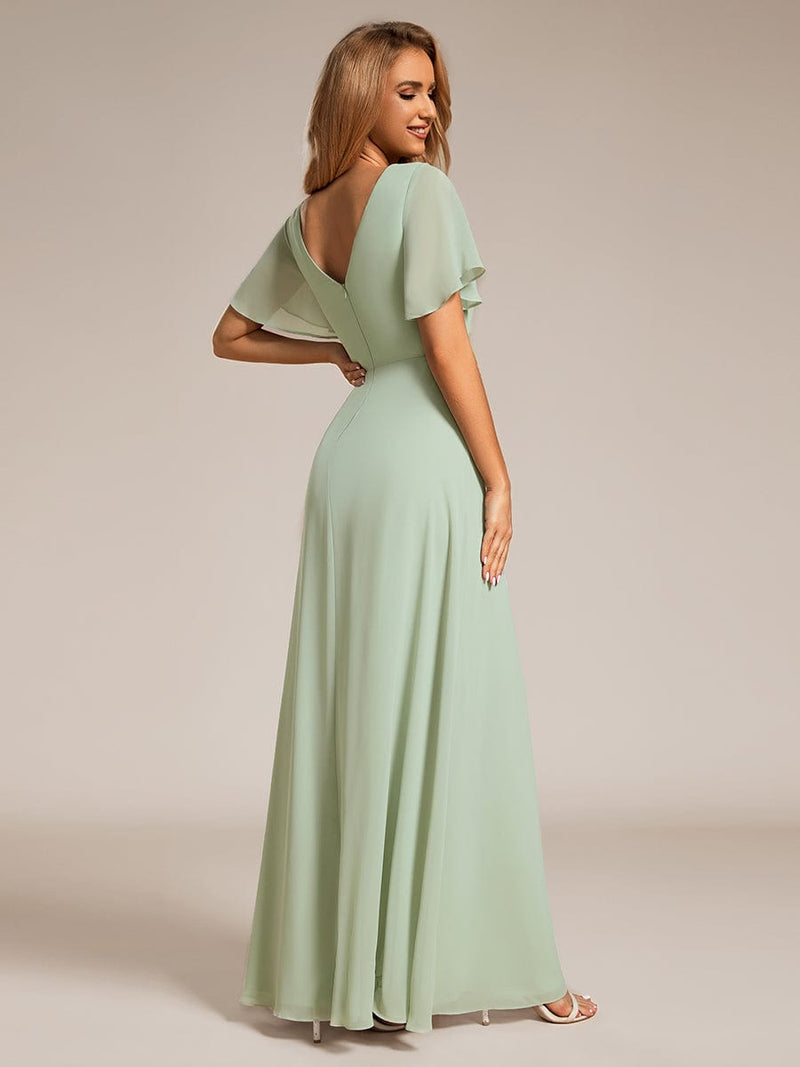 Bernice chiffon sleeved bridesmaid dress with slit - Bay Bridal and Ball Gowns