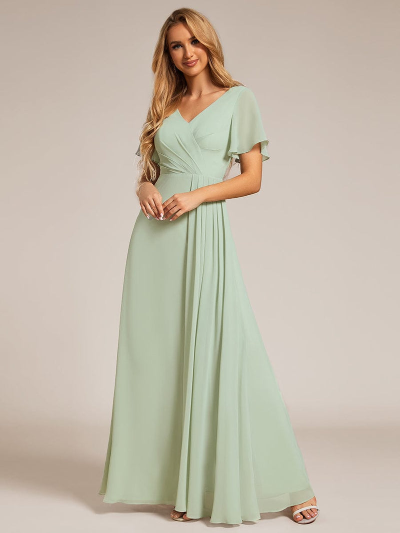 Bernice chiffon sleeved bridesmaid dress with slit - Bay Bridal and Ball Gowns