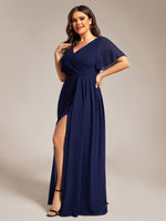 Bernice chiffon sleeved bridesmaid dress with slit - Bay Bridal and Ball Gowns