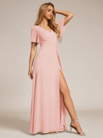 Bernice chiffon sleeved bridesmaid dress with slit - Bay Bridal and Ball Gowns