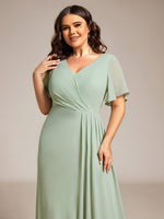 Bernice chiffon sleeved bridesmaid dress with slit - Bay Bridal and Ball Gowns