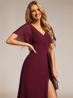 Bernice chiffon sleeved bridesmaid dress with slit - Bay Bridal and Ball Gowns