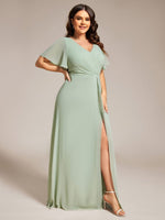 Bernice chiffon sleeved bridesmaid dress with slit - Bay Bridal and Ball Gowns