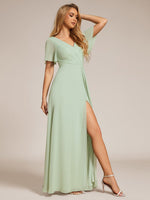 Bernice chiffon sleeved bridesmaid dress with slit - Bay Bridal and Ball Gowns