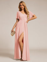 Bernice chiffon sleeved bridesmaid dress with slit - Bay Bridal and Ball Gowns