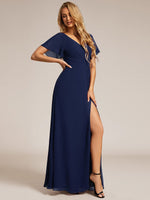 Bernice chiffon sleeved bridesmaid dress with slit - Bay Bridal and Ball Gowns