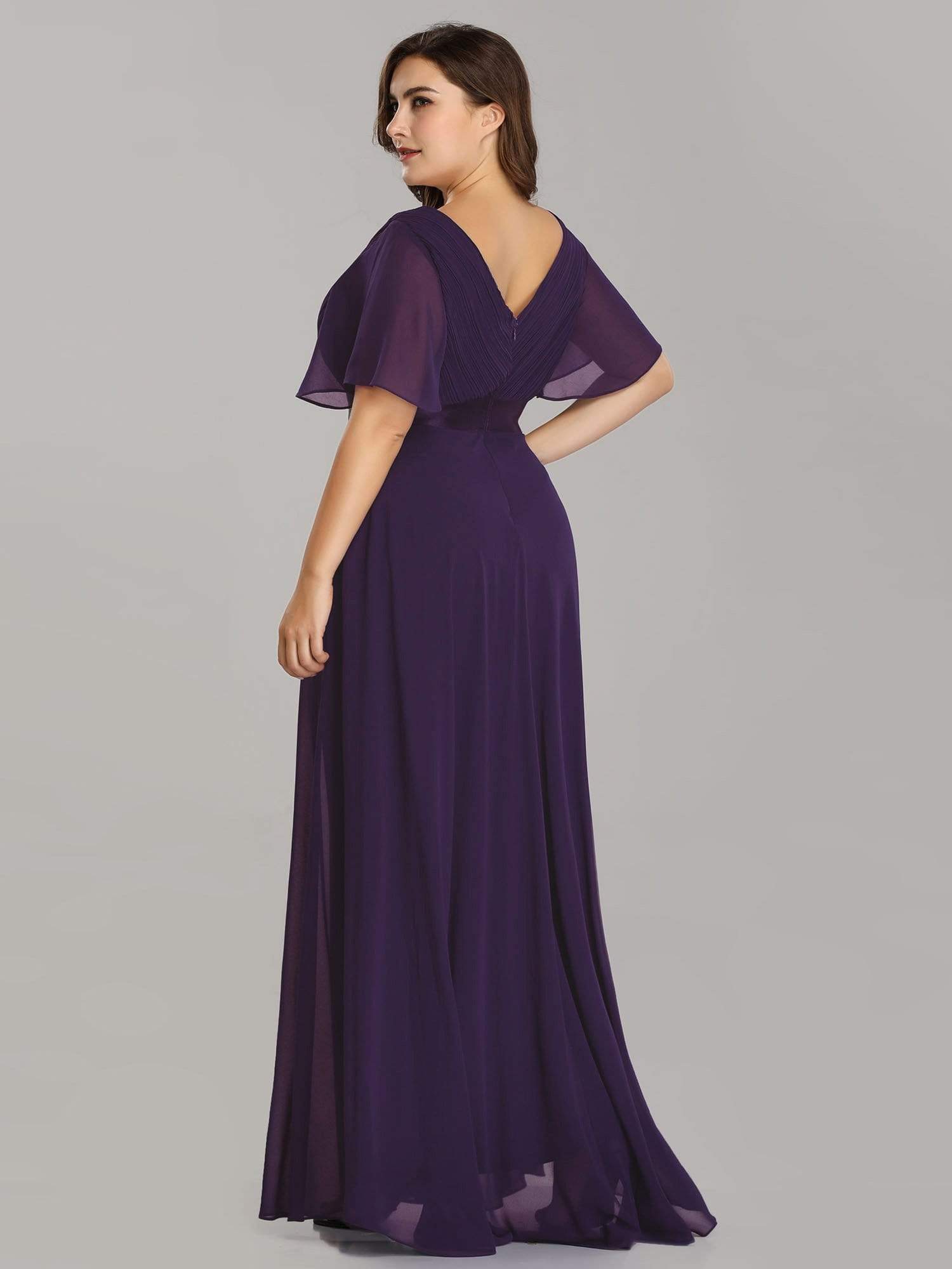 Dark Purple Sleeved Chiffon Evening Dress | Bay Bridal Dark Purple Sleeved Chiffon Evening Dress | Bay Bridal