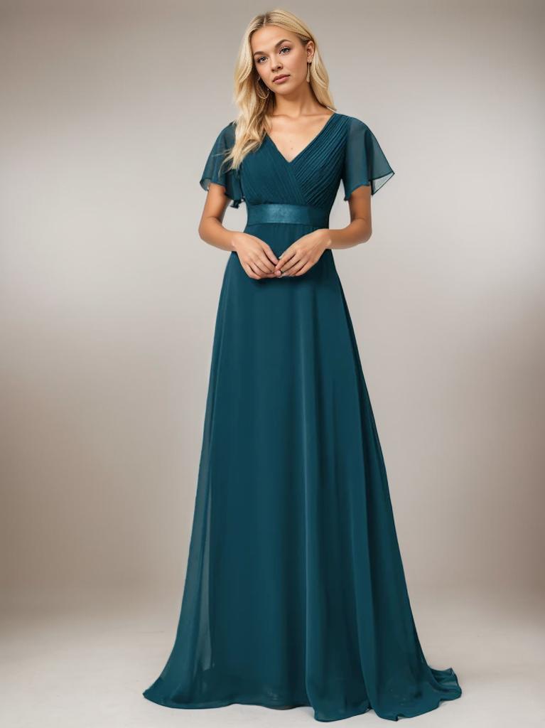 Billie flutter sleeve v neck chiffon bridesmaid dress - Bay Bridal and Ball Gowns