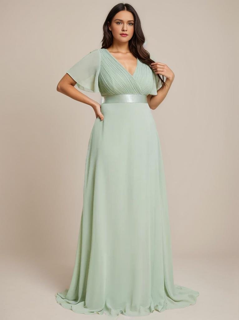 Billie flutter sleeve v neck chiffon bridesmaid dress - Bay Bridal and Ball Gowns