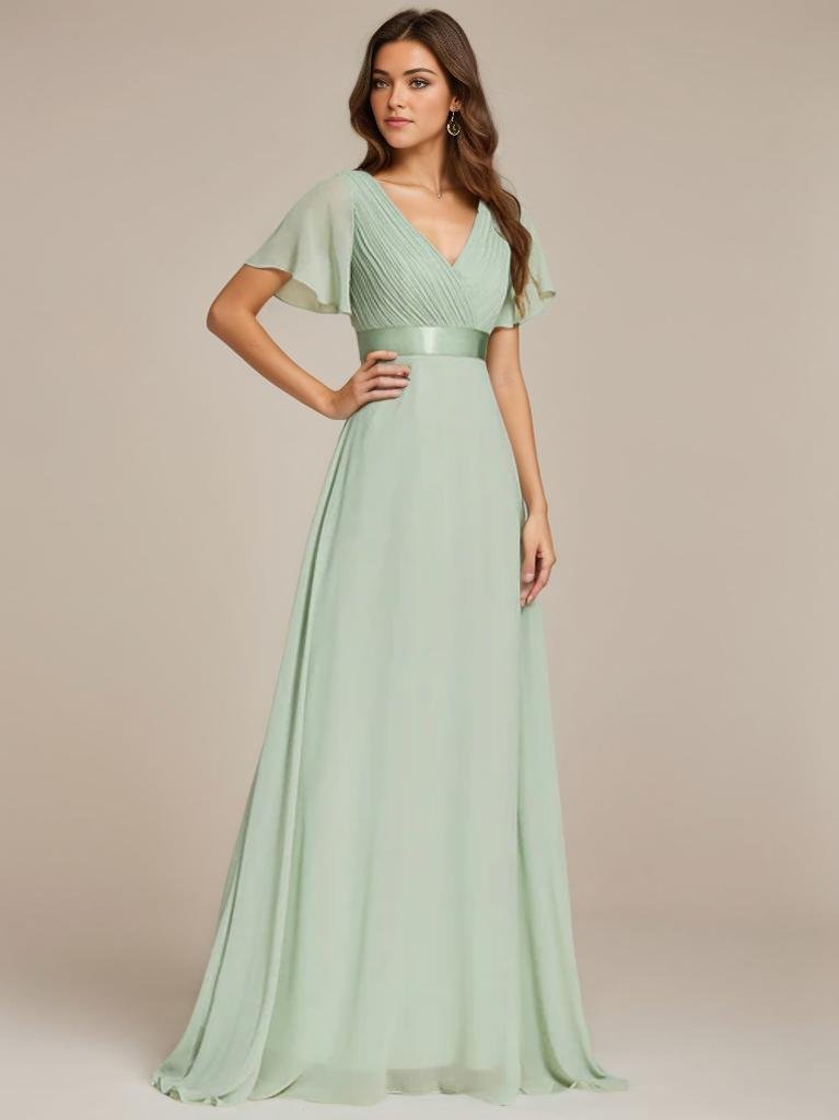 Billie flutter sleeve v neck chiffon bridesmaid dress - Bay Bridal and Ball Gowns